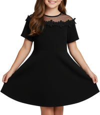 WELAKEN Girls Black Formal Dress – Elegant Midi Dress for Parties or Special Occasions