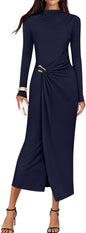 ZESICA Women's 2025 Fall Long Sleeve Bodycon Dress Mock Neck Wedding Guest Cocktail Party Long Midi Dresses