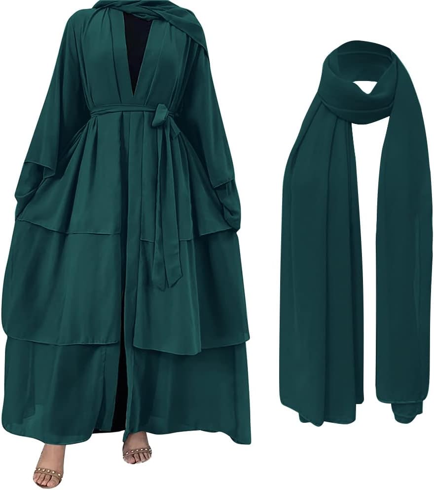 Abayas for Women Muslim Dubai Dress Solid Loose Fit Long Cardigan Islamic Kaftan Robe Open Front Maxi Length