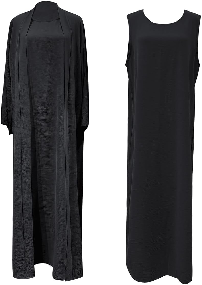 2PCS Women's Muslim Dresses Abaya Islamic Dubai Prayer Dress Robe Long Cardigan Maxi Dress
