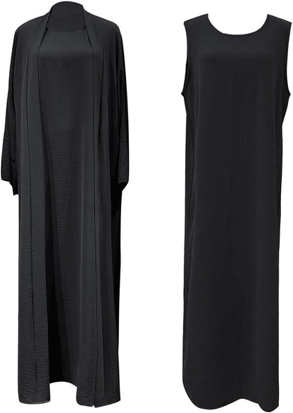 2PCS Women's Muslim Dresses Abaya Islamic Dubai Prayer Dress Robe Long Cardigan Maxi Dress