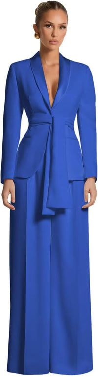 Pant Suits for Women Dressy Casual 2 Piece Womens Suit with Belt Elegant Womens Suits for Wedding Guest Prom