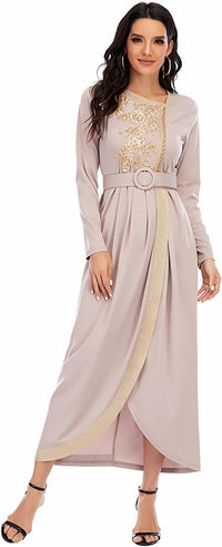 FPOVFPO Abaya Dress for Women - Muslim One-Piece Embroidery Islamic Full Length Kaftan Daily Casual Dress