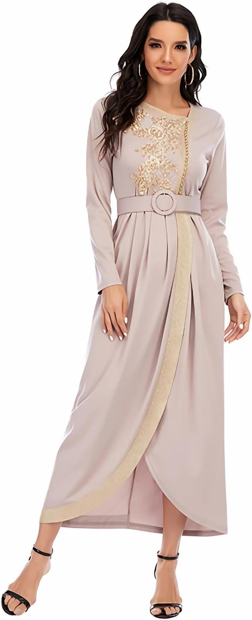 FPOVFPO Abaya Dress for Women - Muslim One-Piece Embroidery Islamic Full Length Kaftan Daily Casual Dress