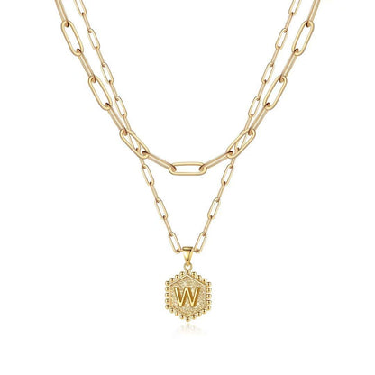 M MOOHAM Dainty Initial Necklaces for Women, 14K-Gold-Plated Layering Necklace for Women Cute Hexagon Letter Initial Necklace Layered Necklaces for Womens Teen Girl Gifts