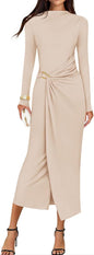 ZESICA Women's 2025 Fall Long Sleeve Bodycon Dress Mock Neck Wedding Guest Cocktail Party Long Midi Dresses