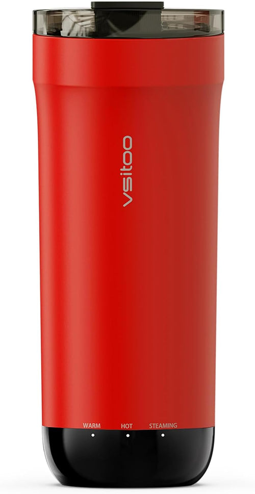 VSITOO S5 heated travel mug,16oz, Auto-Sensing AI Heats Drinks To 120-150°F Hands-Free. Temperature Control for All Cars, Perfect for Home/Office/Travel/Outdoor, Ideal Gift for Coffee Lovers - Red