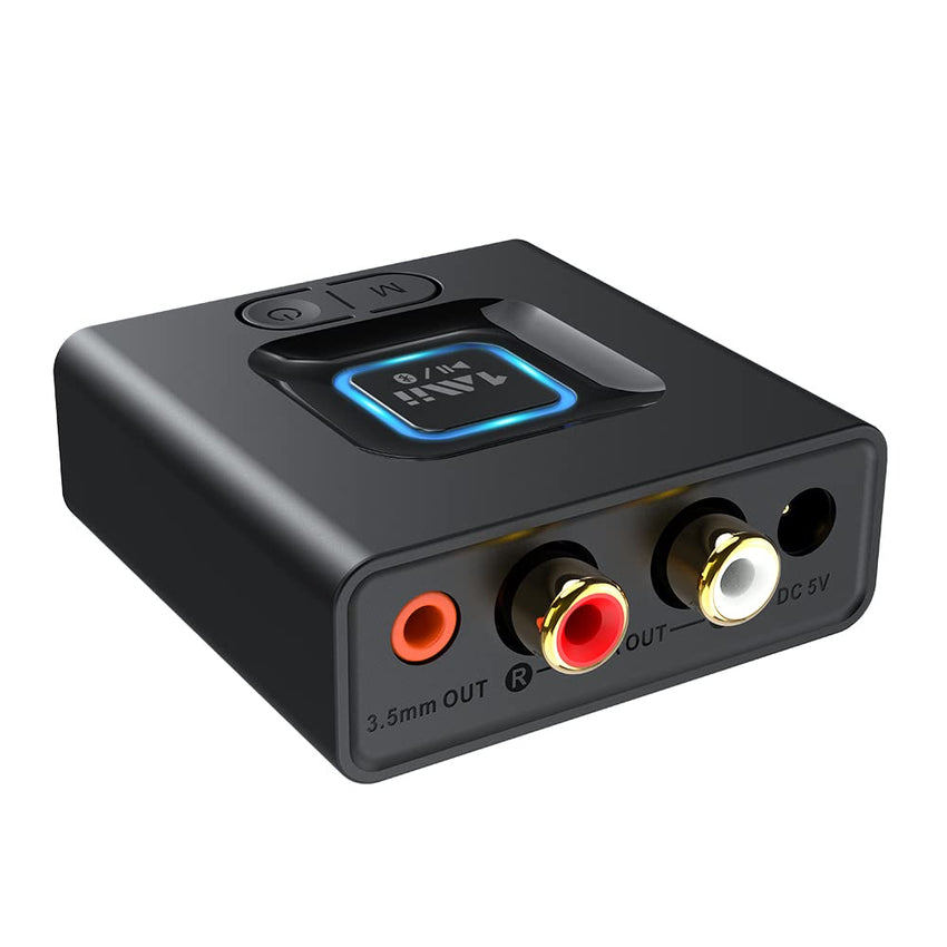 1Mii Bluetooth 5.1 Receiver for Home Stereo, Bluetooth Audio Adapter with 3.5mm RCA, Wireless Hi-Fi Music Streaming from Smartphone/Tablet to Wired Speaker, 12hrs Playtime, Bass Mode