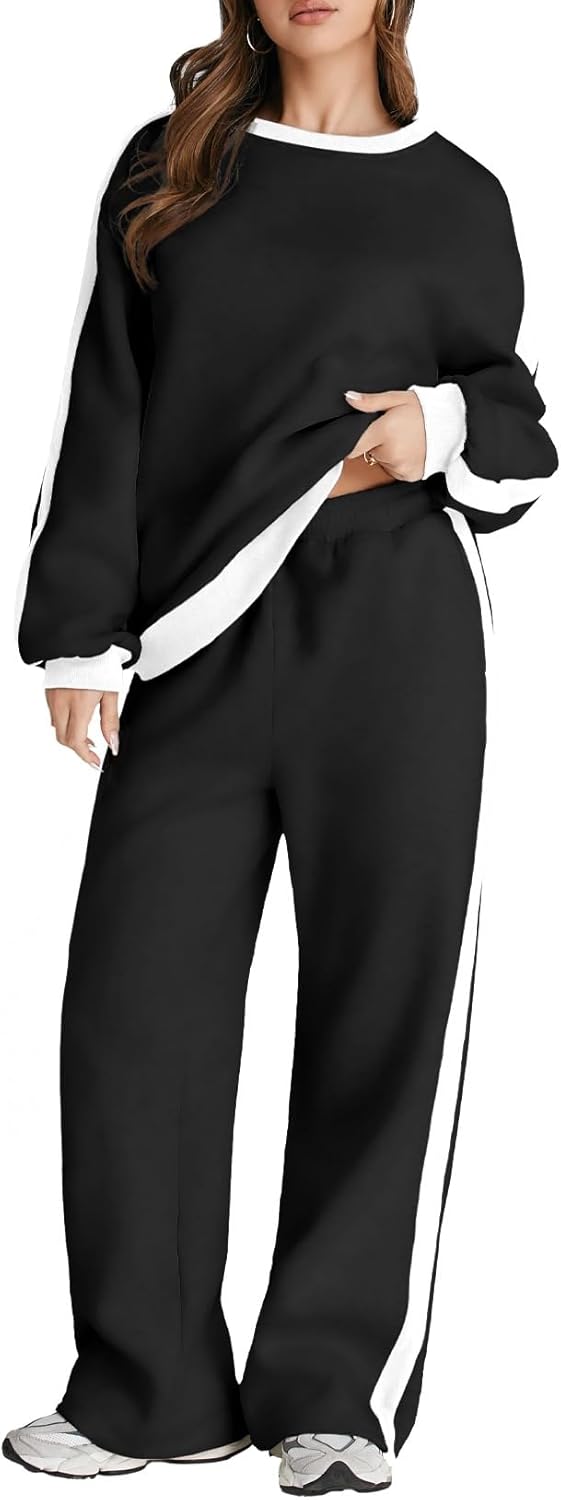 Herseas Women 2 Piece Outfits Color Block Sweatsuit Casual Fleece Lounge Matching Sets