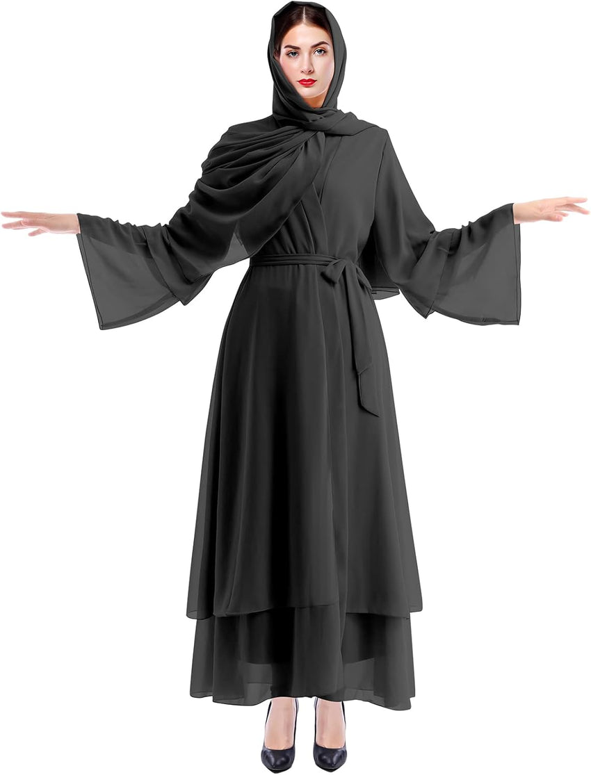 Abayas for Women Muslim Dubai Dress Solid Loose Fit Long Cardigan Islamic Kaftan Robe Open Front Maxi Length