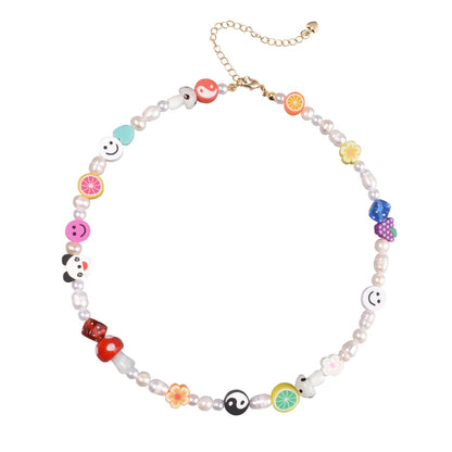 Natural Freshwater Pearl Fun Flirty Beaded Choker Necklace Handmade Summer Boho Jewlery Gifts for Women Teen