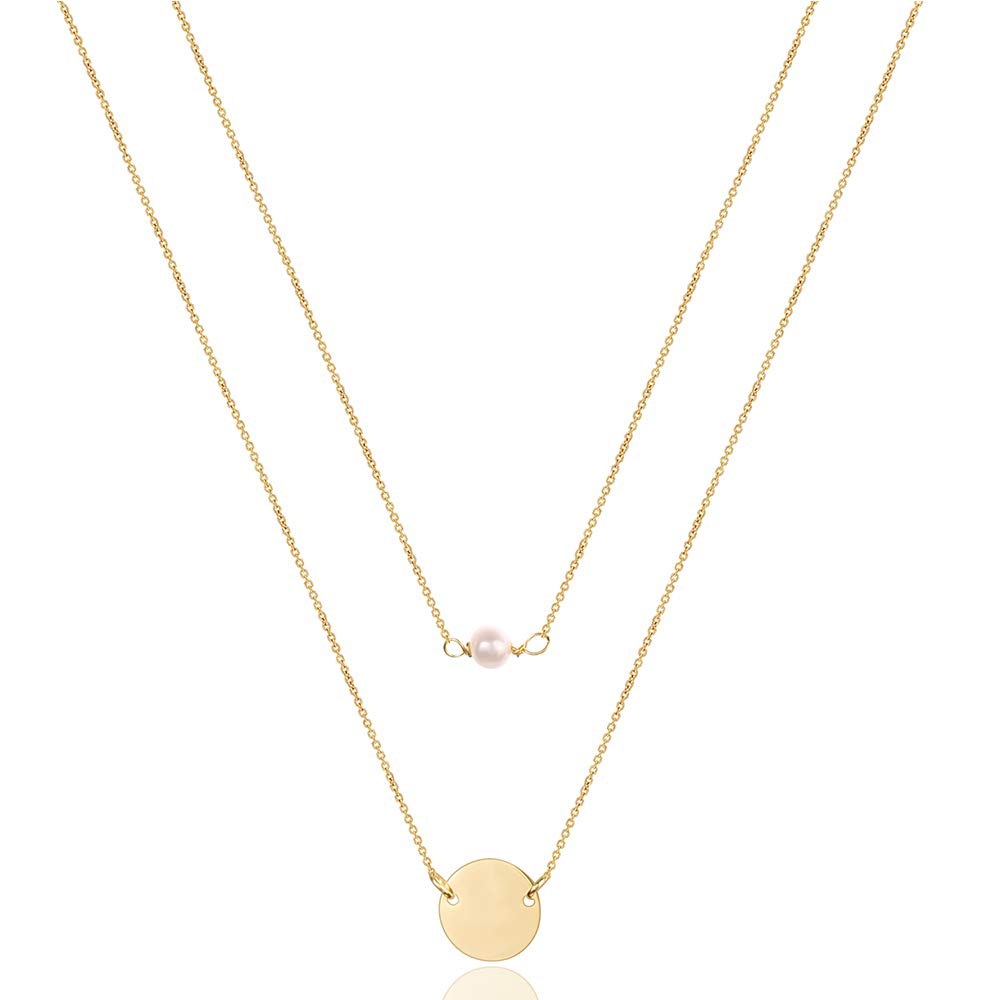 Turandoss Dainty Layered Choker Necklace, Handmade Y Pendant Necklace Multilayer Bar Disc Necklace Adjustable Layering Choker Necklaces for Women