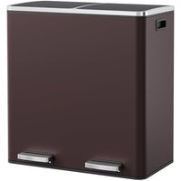 Arlopu 16 GallonStainless Steel Trash Can, 60L Dual Compartment, Metal Kitchen Step Recycle Bin, Metal Double Dustbin, in-Home Garbage Rubbish Can W/Removable Liner Buckets (Brown)