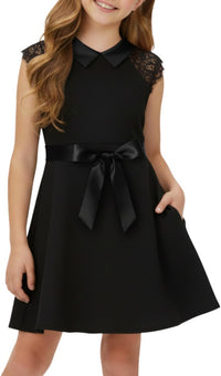 WELAKEN Girls Black Formal Dress – Elegant Midi Dress for Parties or Special Occasions