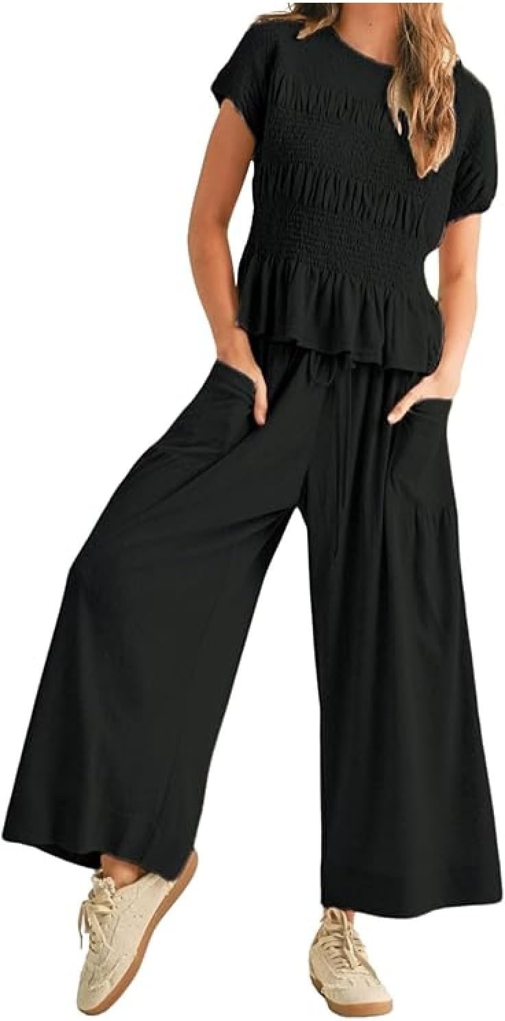 Summer Pants Set Women 2 Piece Lounge Matching Set Casual Outfit with Pockets for Travel Shopping Boho Chic Outfit