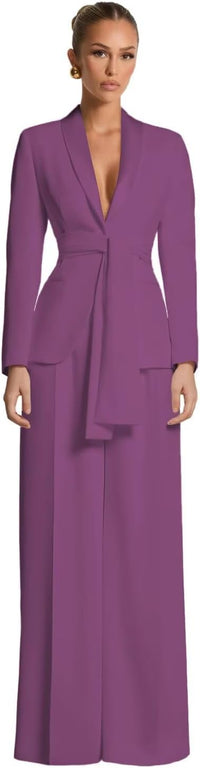 Pant Suits for Women Dressy Casual 2 Piece Womens Suit with Belt Elegant Womens Suits for Wedding Guest Prom