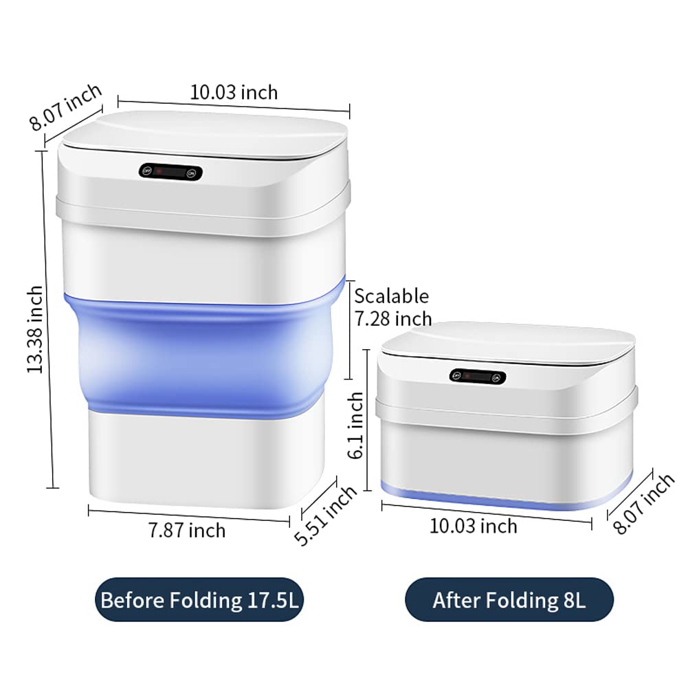 Automatic Sensor Trash Can, Kitchen Smart Garbage Bin with Lid, Touchless Induction, Collapsible Design, Large Capacity Waste Basket for Home, Office, Bathroom