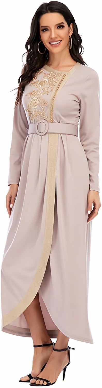 FPOVFPO Abaya Dress for Women - Muslim One-Piece Embroidery Islamic Full Length Kaftan Daily Casual Dress
