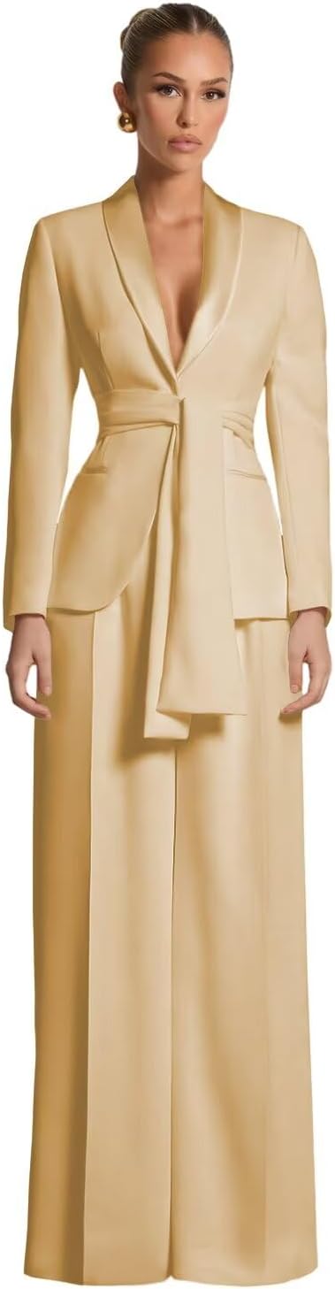 Pant Suits for Women Dressy Casual 2 Piece Womens Suit with Belt Elegant Womens Suits for Wedding Guest Prom