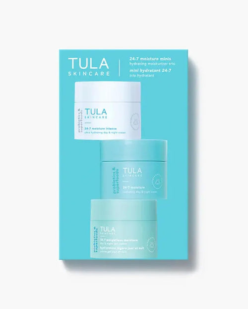 TULA Skin Care 24-7 Moisture Minis - Hydrating Day & Night Cream Moisturizer Travel Trio, Includes 0.5 oz Original, Moisture Intense & Weightless 24-7 Moisture Day & Night Cream, 3 Piece Set