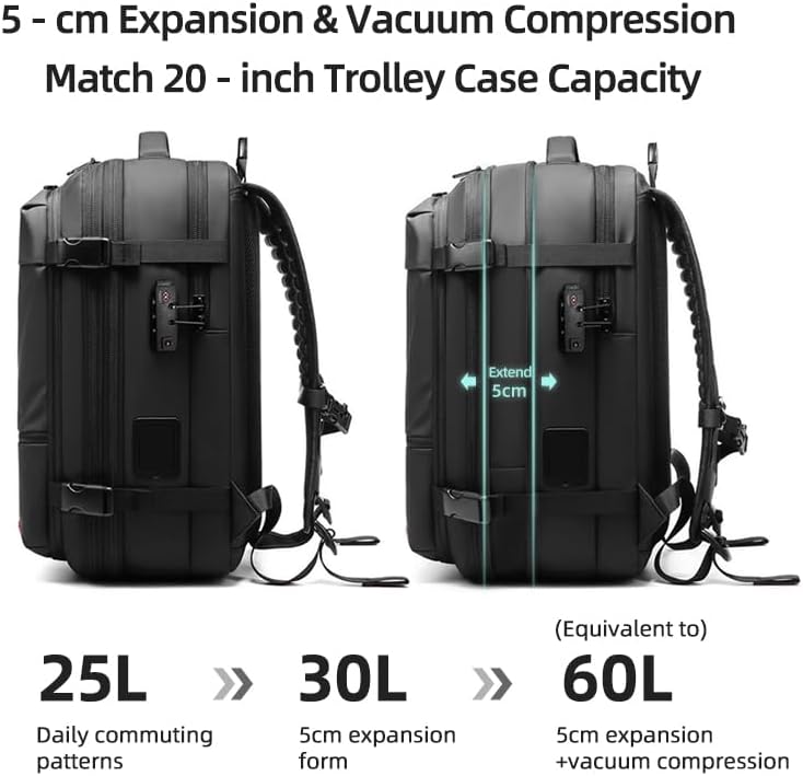 7DAY'S Fiordpack Vacuum Backpack Travel (External Pump, 60L), TSA Lock, Expandable Vacuum Seal Compression Travel Backpack for 17" Laptop, Airline Approved