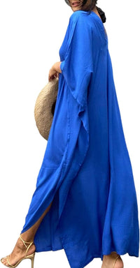 RanRui Caftans for Women Solid Color Chiffon Plus Size Kaftan Dresses Beach Cover Up V Neck Batwing Sleeve Caftans Loungewear