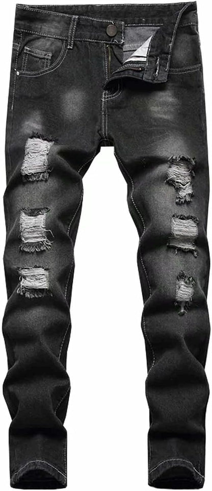 HENGAO Boy's Distressed Ripped Skinny Jeans