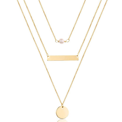 Turandoss Dainty Layered Choker Necklace, Handmade Y Pendant Necklace Multilayer Bar Disc Necklace Adjustable Layering Choker Necklaces for Women