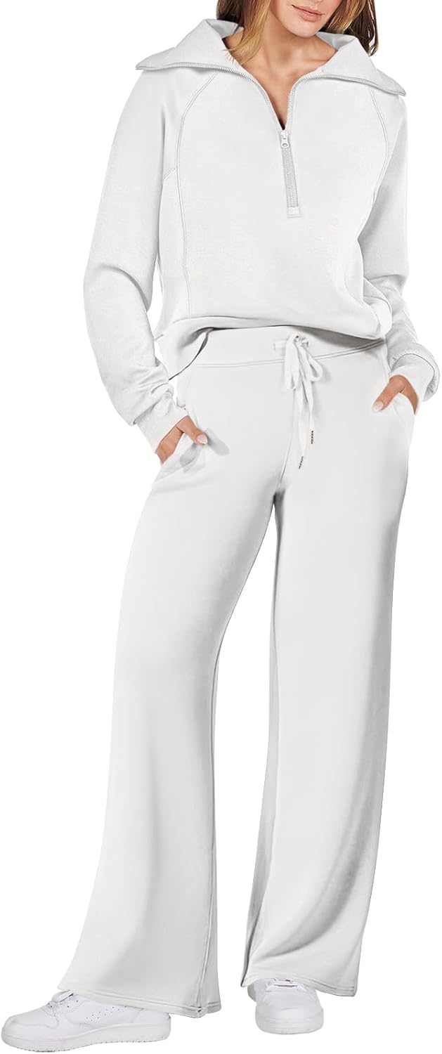 ANRABESS Women 2 Piece Outfits 2025 Fall Fashion Airport Wide Leg Pants Lounge Set Leisure Travel Vacation Clothes Sweatsuits