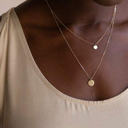 Turandoss Dainty Layered Choker Necklace, Handmade Y Pendant Necklace Multilayer Bar Disc Necklace Adjustable Layering Choker Necklaces for Women