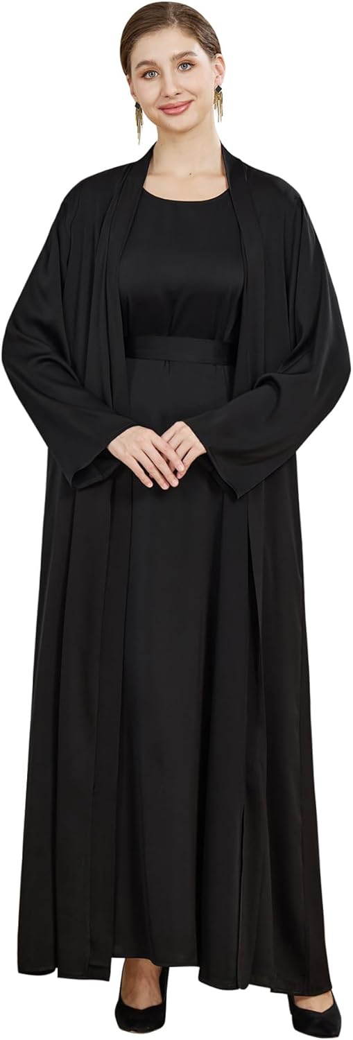 khalat Women Muslim Abaya Dress 2PCS Lightweight Satin Abaya Dress for Women Islamic Dubai Modest Kaftan Prayer Dress