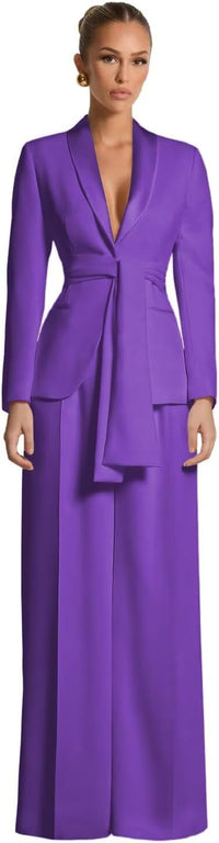 Pant Suits for Women Dressy Casual 2 Piece Womens Suit with Belt Elegant Womens Suits for Wedding Guest Prom