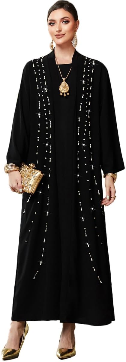 Embroidery Jalabiya Chiffon Abaya Dress for Women Dubai Sadui Muslim Eid Clothes