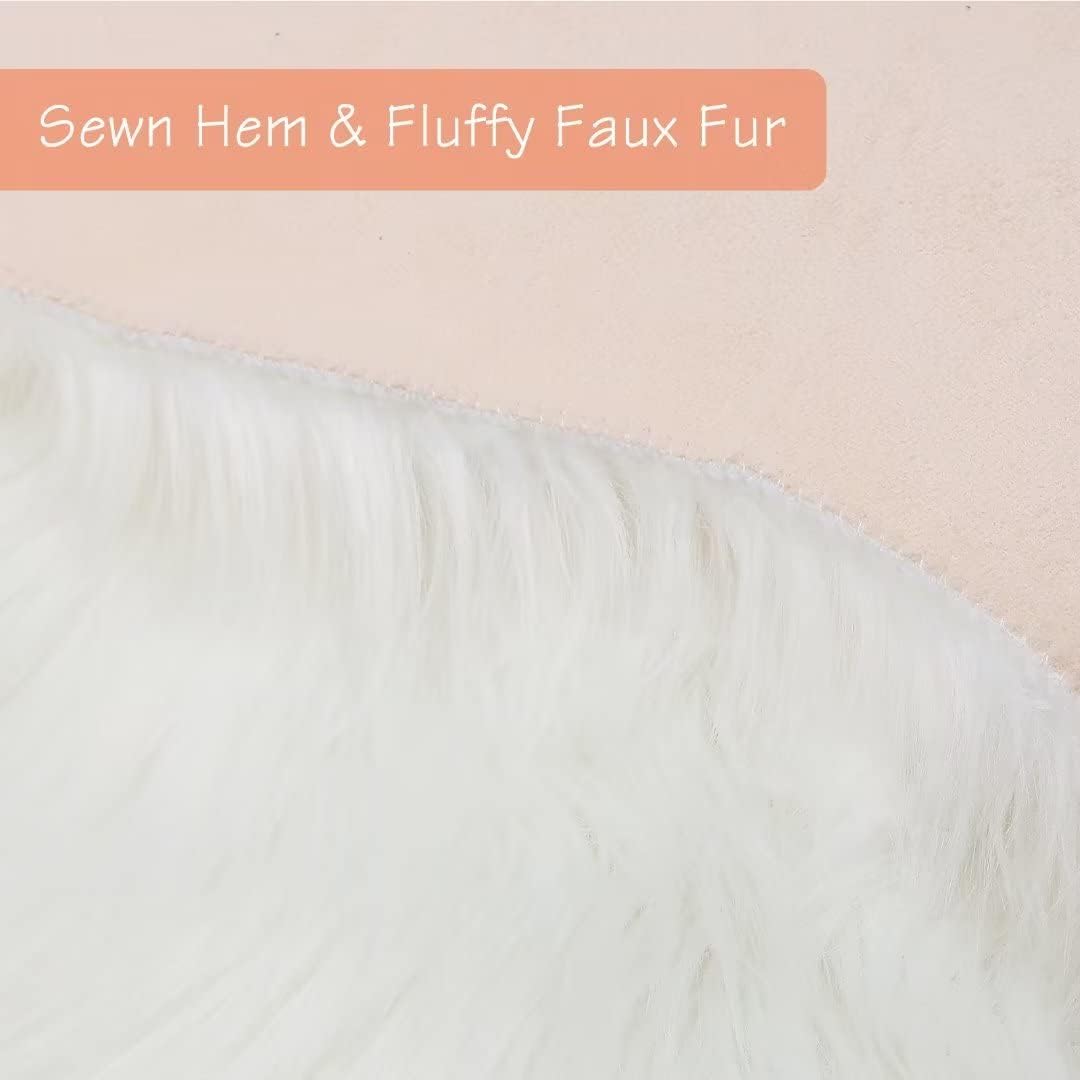 duduta White Faux Sheepskin Throw Rug 2x3 ft, Fluffy Shag Fur Chair Cover Small Bedside Dorm Rug Non Slip Washable