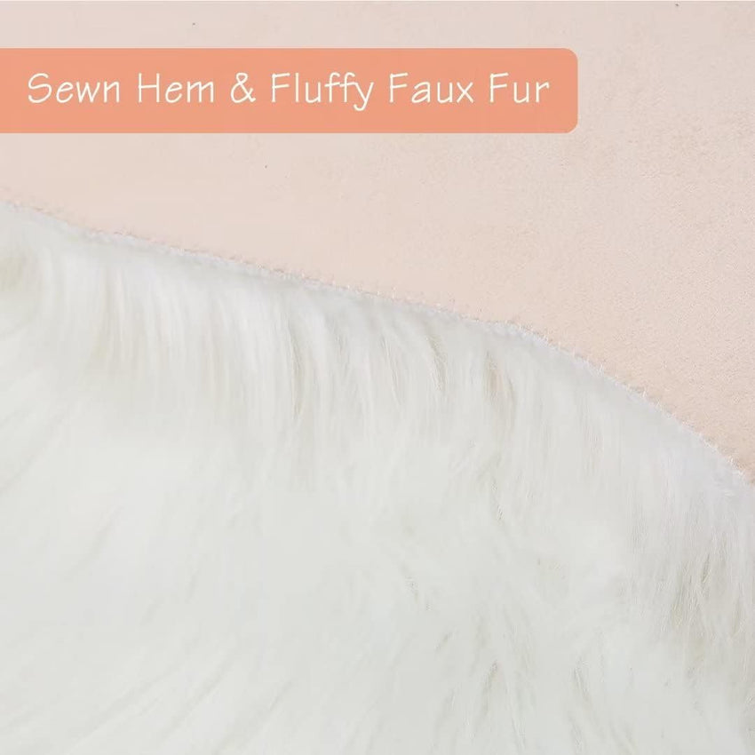 duduta White Faux Sheepskin Throw Rug 2x3 ft, Fluffy Shag Fur Chair Cover Small Bedside Dorm Rug Non Slip Washable