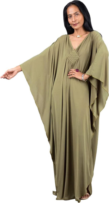 RanRui Caftans for Women Solid Color Chiffon Plus Size Kaftan Dresses Beach Cover Up V Neck Batwing Sleeve Caftans Loungewear