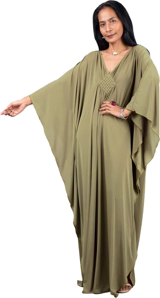 RanRui Caftans for Women Solid Color Chiffon Plus Size Kaftan Dresses Beach Cover Up V Neck Batwing Sleeve Caftans Loungewear