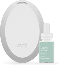 Pura Mini Smart Fragrance Diffuser for Small Spaces Adjustable Smart Home Device with LED Light & Automatic Vial Detection - Includes 1 Scent Refill; White Tea no.1