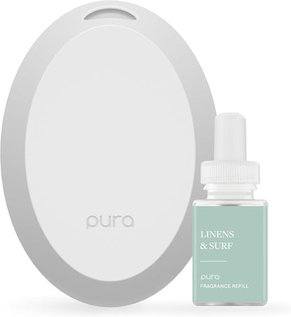 Pura Mini Smart Fragrance Diffuser for Small Spaces Adjustable Smart Home Device with LED Light & Automatic Vial Detection - Includes 1 Scent Refill; White Tea no.1
