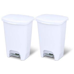 Glad 2 Pack 13 Gal Trash Can | Plastic Kitchen Waste Bin with Odor Protection of Lid | Hands Free with Step On Foot Pedal and Garbage Bag Rings, White