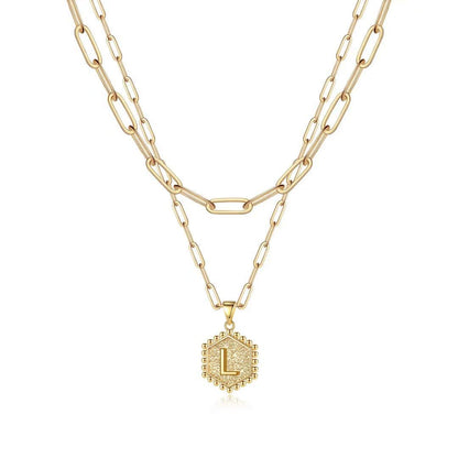 M MOOHAM Dainty Initial Necklaces for Women, 14K-Gold-Plated Layering Necklace for Women Cute Hexagon Letter Initial Necklace Layered Necklaces for Womens Teen Girl Gifts