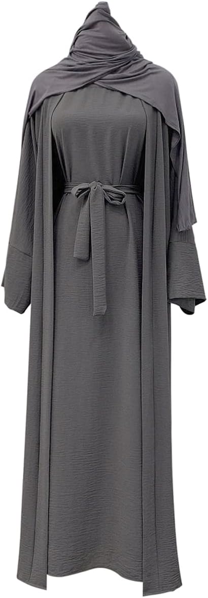 2PCS Women's Muslim Dresses Abaya Islamic Dubai Prayer Dress Robe Long Cardigan Maxi Dress