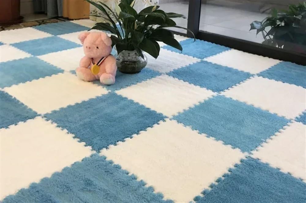 7DAY'S 40pcs 30x30cm DIY Nordic Floor Mat Splicing Carpet Plush Velvet Bedroom Rooms Pink Mat Puzzle Plush Mats Interlocking Carpet Tiles for Commercial and Home