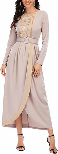 FPOVFPO Abaya Dress for Women - Muslim One-Piece Embroidery Islamic Full Length Kaftan Daily Casual Dress