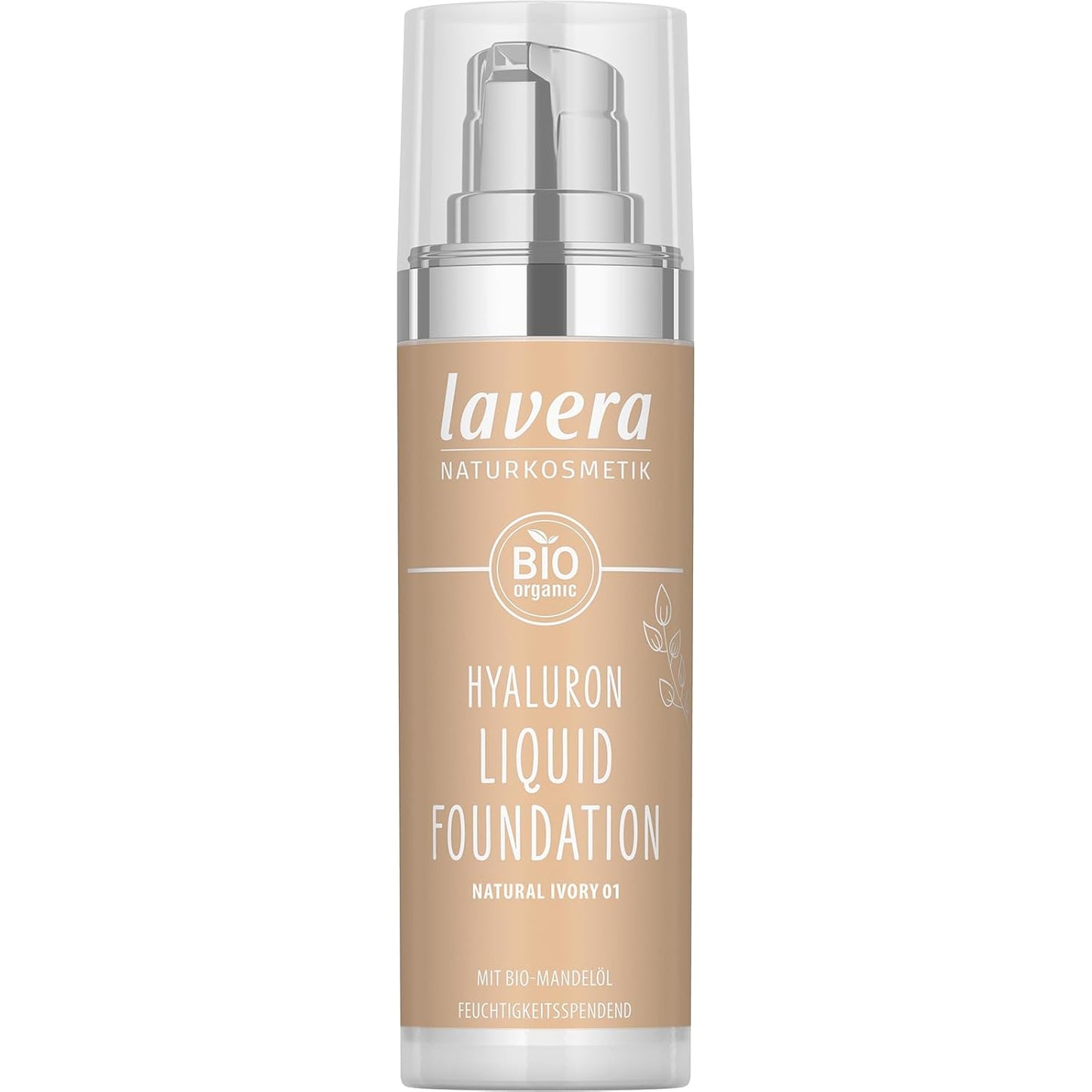 lavera Hyaluron Liquid Foundation - Natural Ivory 01 - Foundation Make Up with Hyaluron & Almond Oil for a Flawless Complexion - Face Make Up - PETA Certified - Vegan - Made in Germany - 1 Fl Oz