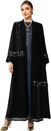 Embroidery Jalabiya Chiffon Abaya Dress for Women Dubai Sadui Muslim Eid Clothes