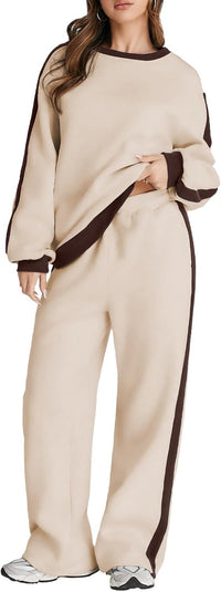 Herseas Women 2 Piece Outfits Color Block Sweatsuit Casual Fleece Lounge Matching Sets