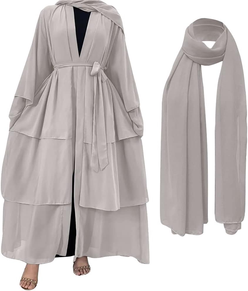 Abayas for Women Muslim Dubai Dress Solid Loose Fit Long Cardigan Islamic Kaftan Robe Open Front Maxi Length