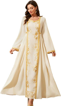 Elegant Muslim Dress with Gold Embroidered Evening Gown, Traditional Islamic Attire