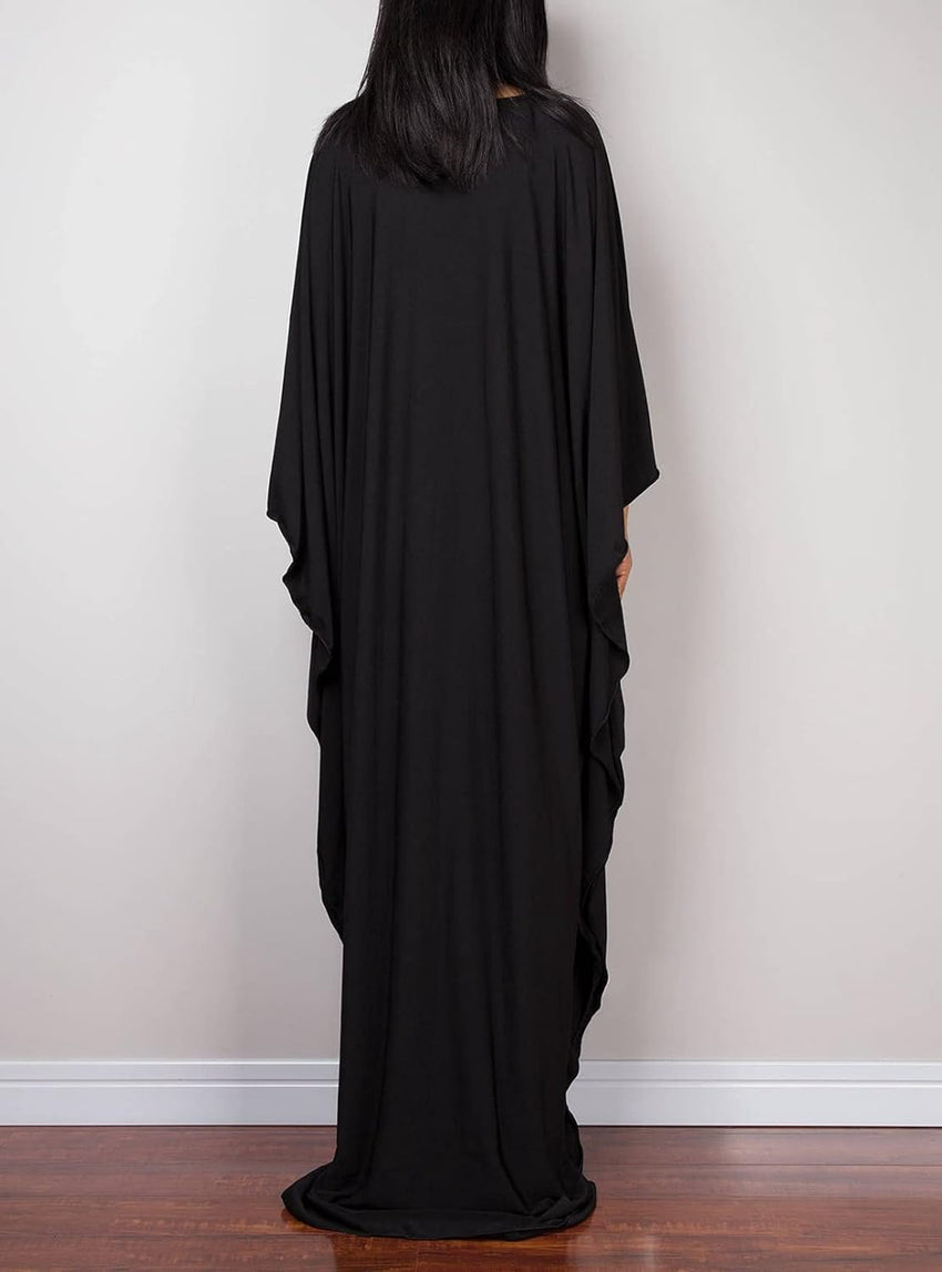 RanRui Caftans for Women Solid Color Chiffon Plus Size Kaftan Dresses Beach Cover Up V Neck Batwing Sleeve Caftans Loungewear